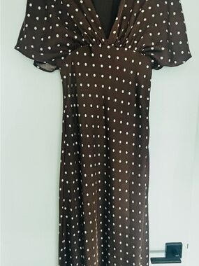 Brown Silk Polka Dot Midi Dress - Classic Women's Dress